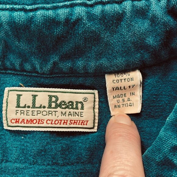 Vintage LL‎ Bean Shirt Mens 17 Tall Aqua Chamois Flannel Distressed USA Camping - Picture 7 of 13